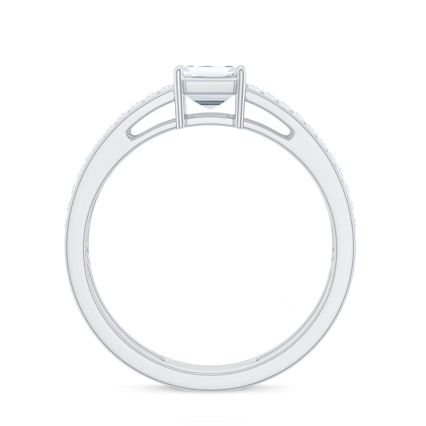 6X8mm Emerald Cut Moissanite Double Band Engagement Ring