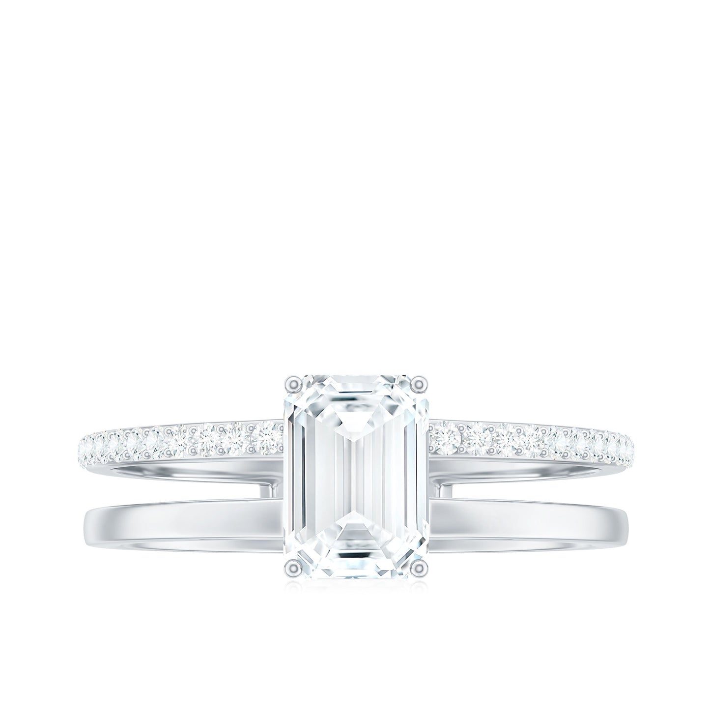 6X8mm Emerald Cut Moissanite Double Band Engagement Ring