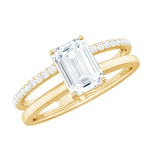 6X8mm Emerald Cut Moissanite Double Band Engagement Ring