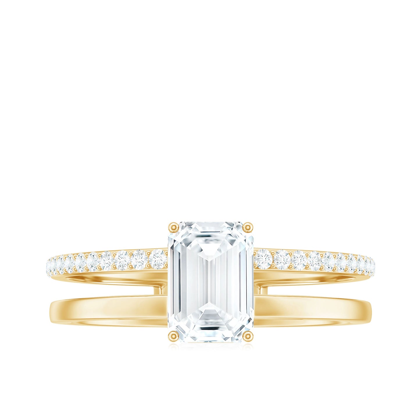 6X8mm Emerald Cut Moissanite Double Band Engagement Ring