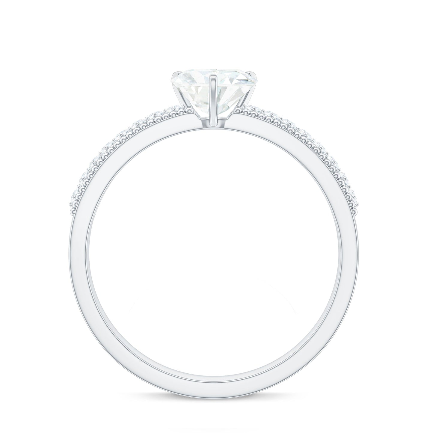 7X7 MM Heart Shape Moissanite Engagement Ring with Side Stones and Beaded Details