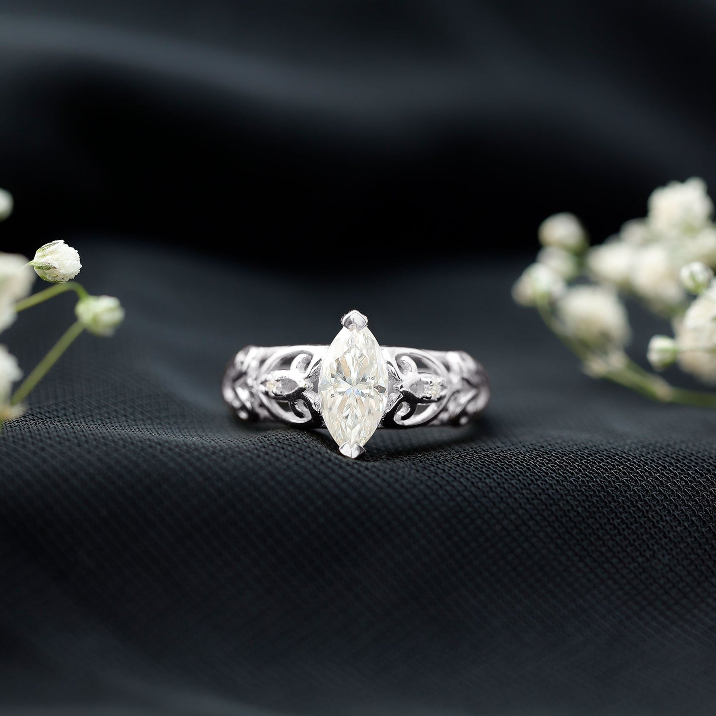 Marquise Moissanite Engagement Ring With Certificate
