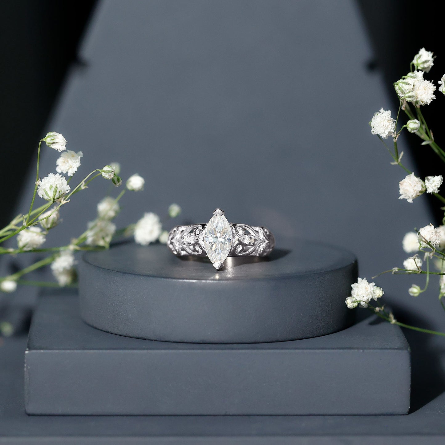 Marquise Moissanite Engagement Ring With Certificate