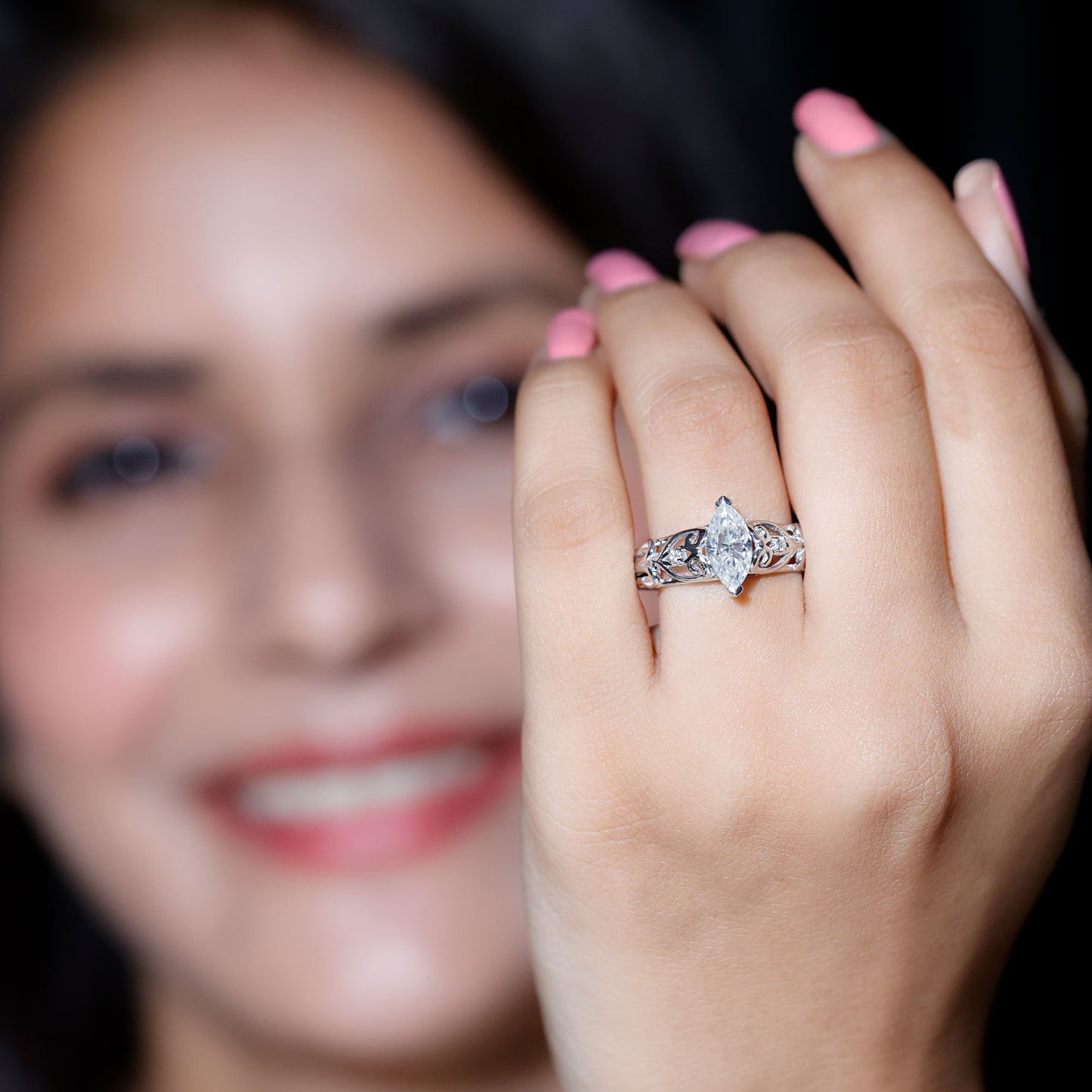 Marquise Moissanite Engagement Ring With Certificate