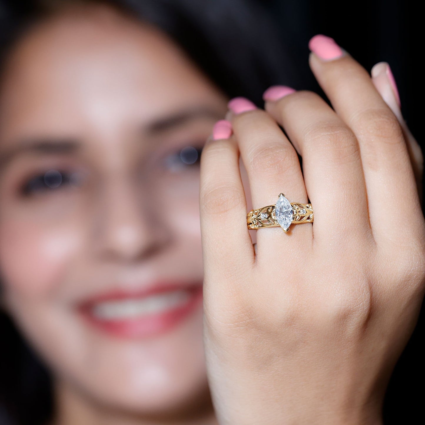 Marquise Moissanite Engagement Ring With Certificate