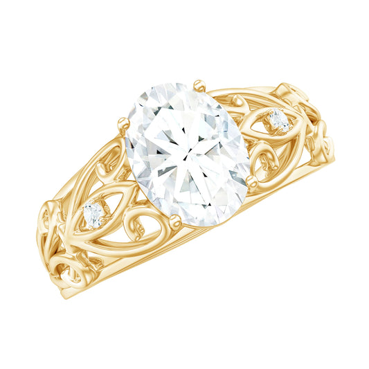 6X8 mm Oval Cut Vintage Inspired Moissanite Filigree Engagement Ring