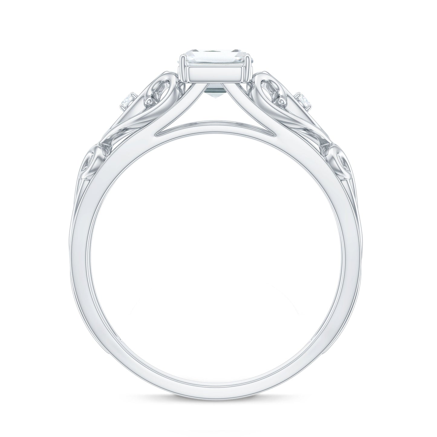 6X8 MM Emerald Cut Moissanite Vintage Inspired Solitaire Ring