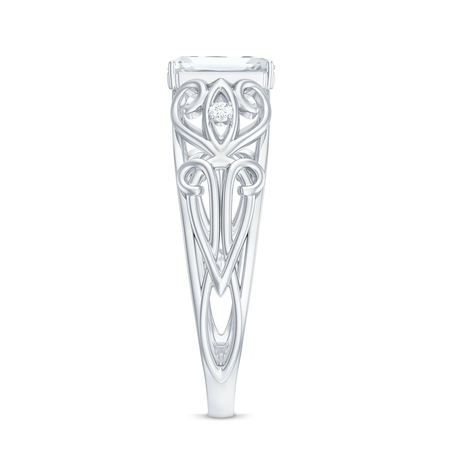 6X8 MM Emerald Cut Moissanite Vintage Inspired Solitaire Ring