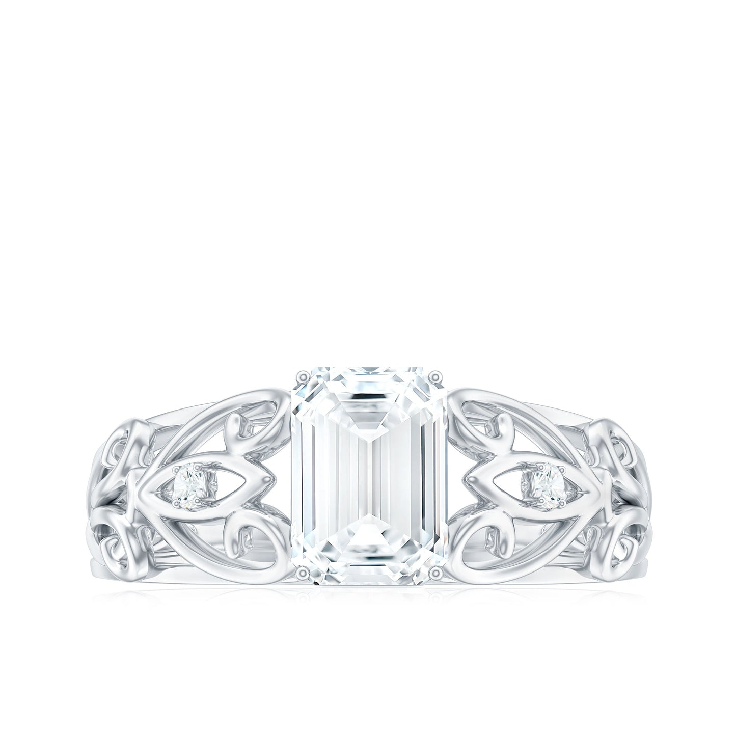 6X8 MM Emerald Cut Moissanite Vintage Inspired Solitaire Ring