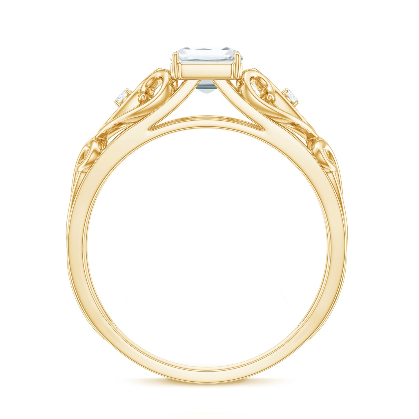 6X8 MM Emerald Cut Moissanite Vintage Inspired Solitaire Ring