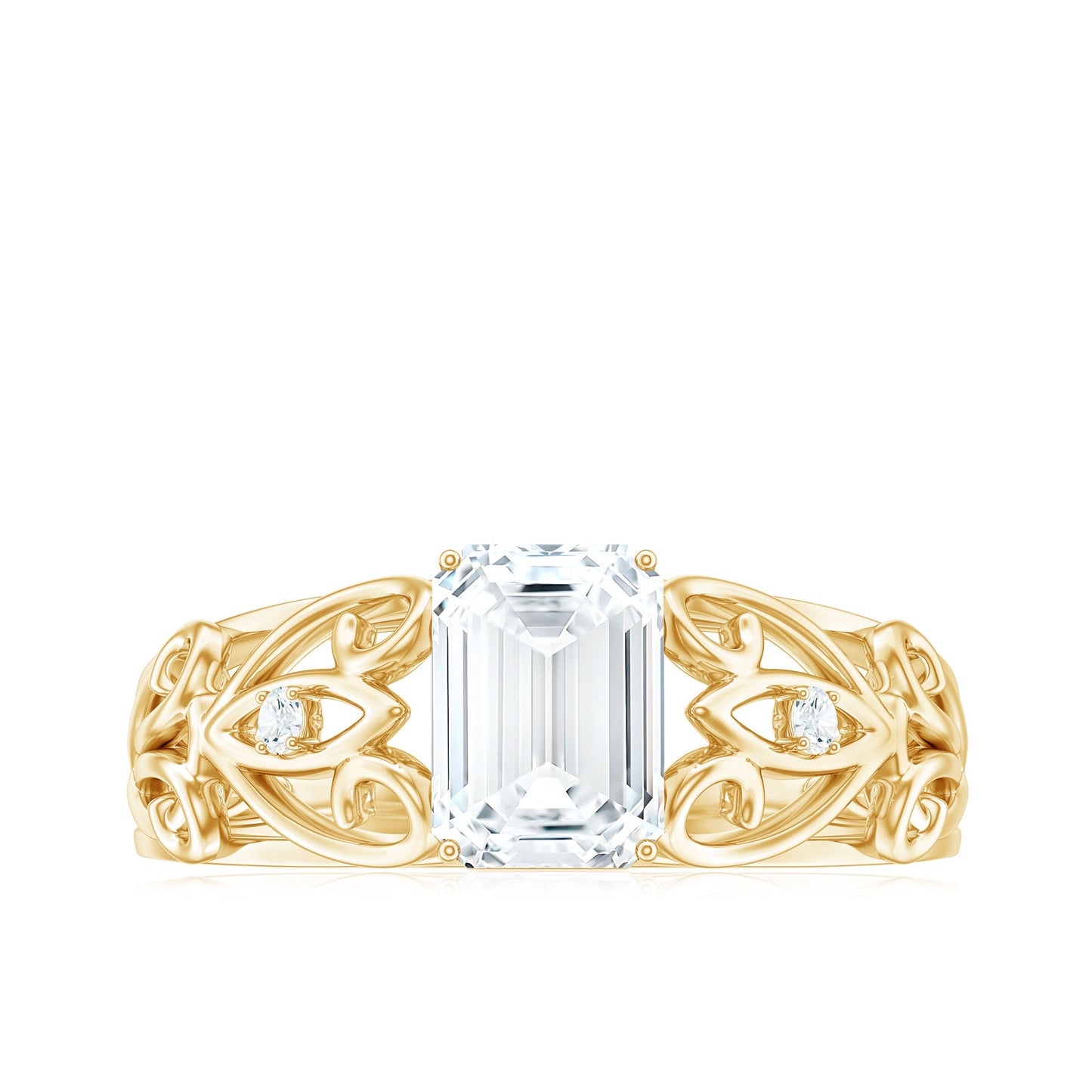 6X8 MM Emerald Cut Moissanite Vintage Inspired Solitaire Ring