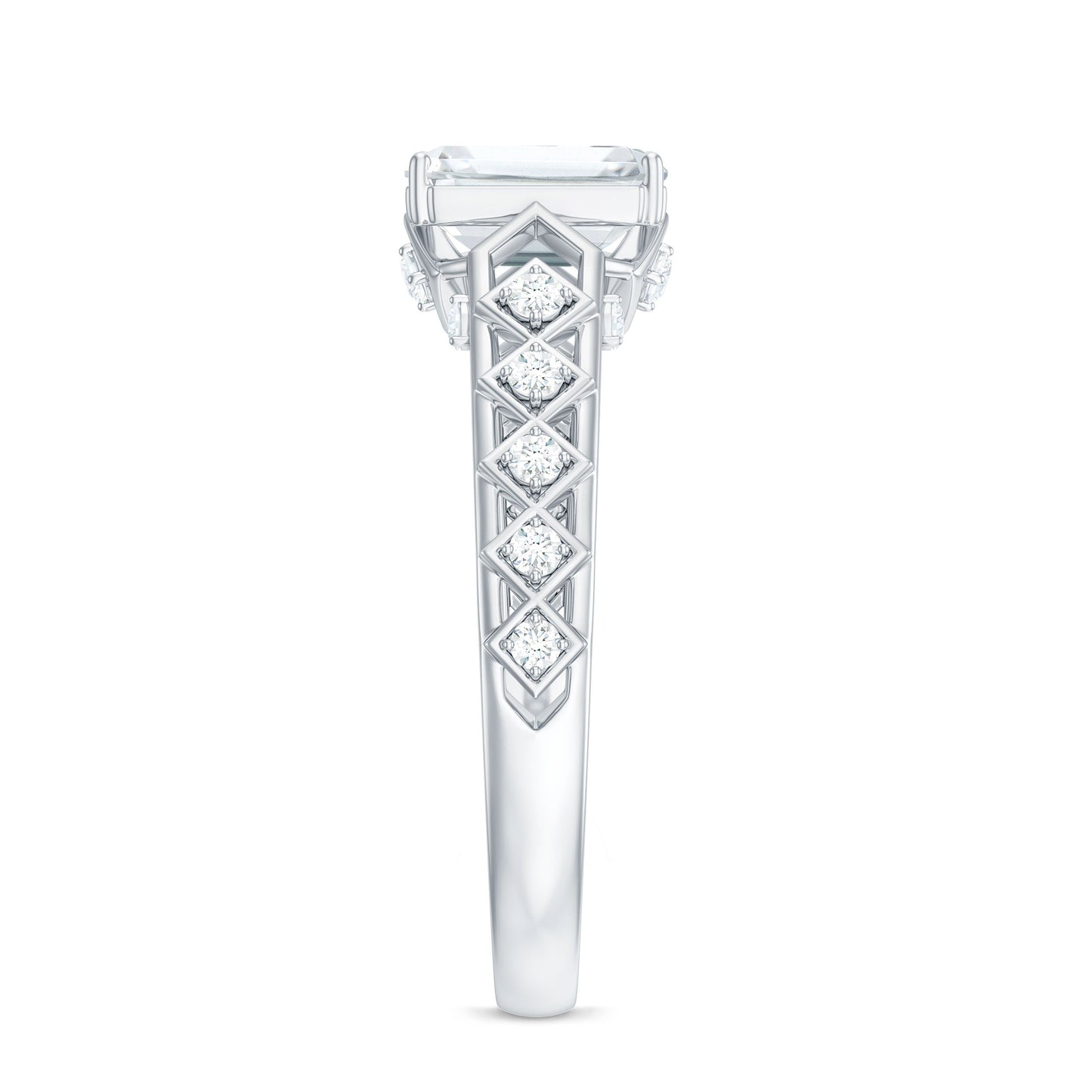6X8 MM Emerald Cut Moissanite Solitaire Engagement Ring with Side Stones