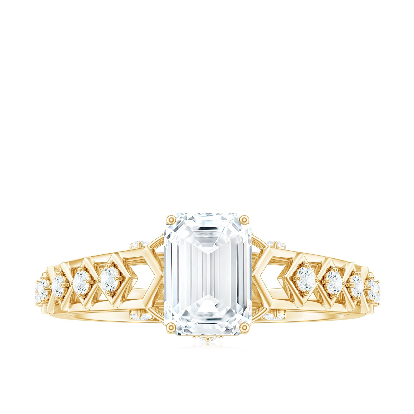 6X8 MM Emerald Cut Moissanite Solitaire Engagement Ring with Side Stones