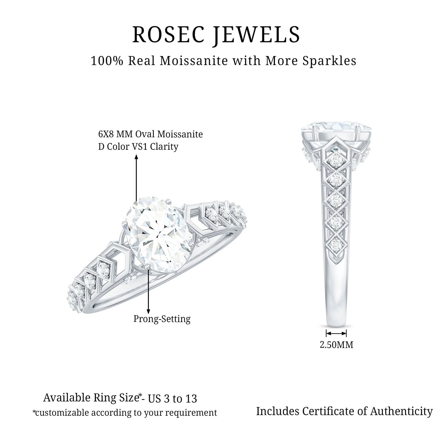 6x8mm Oval Cut Moissanite Solitaire Engagement Ring