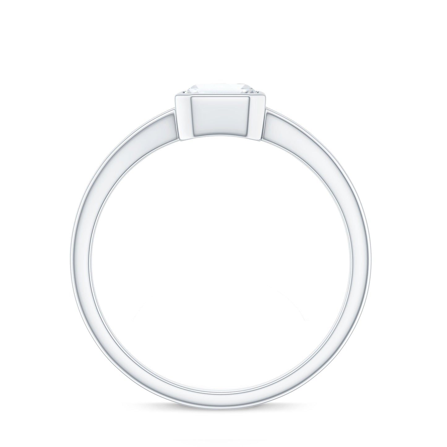 6X8mm Emerald Cut Moissanite Bezel Set Engagement Ring with Split Shank