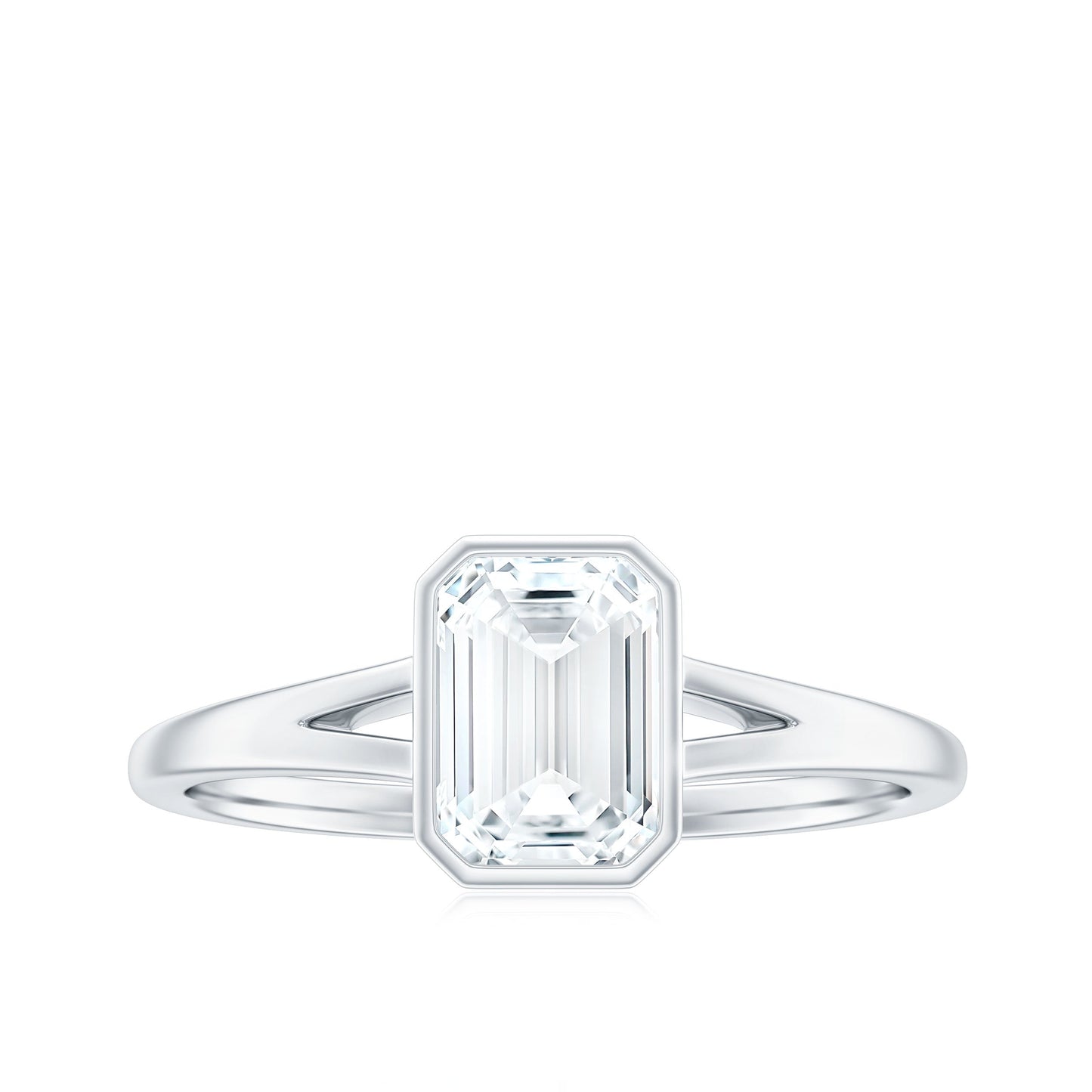 6X8mm Emerald Cut Moissanite Bezel Set Engagement Ring with Split Shank