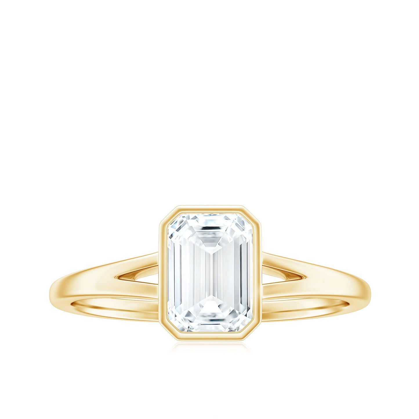 6X8mm Emerald Cut Moissanite Bezel Set Engagement Ring with Split Shank