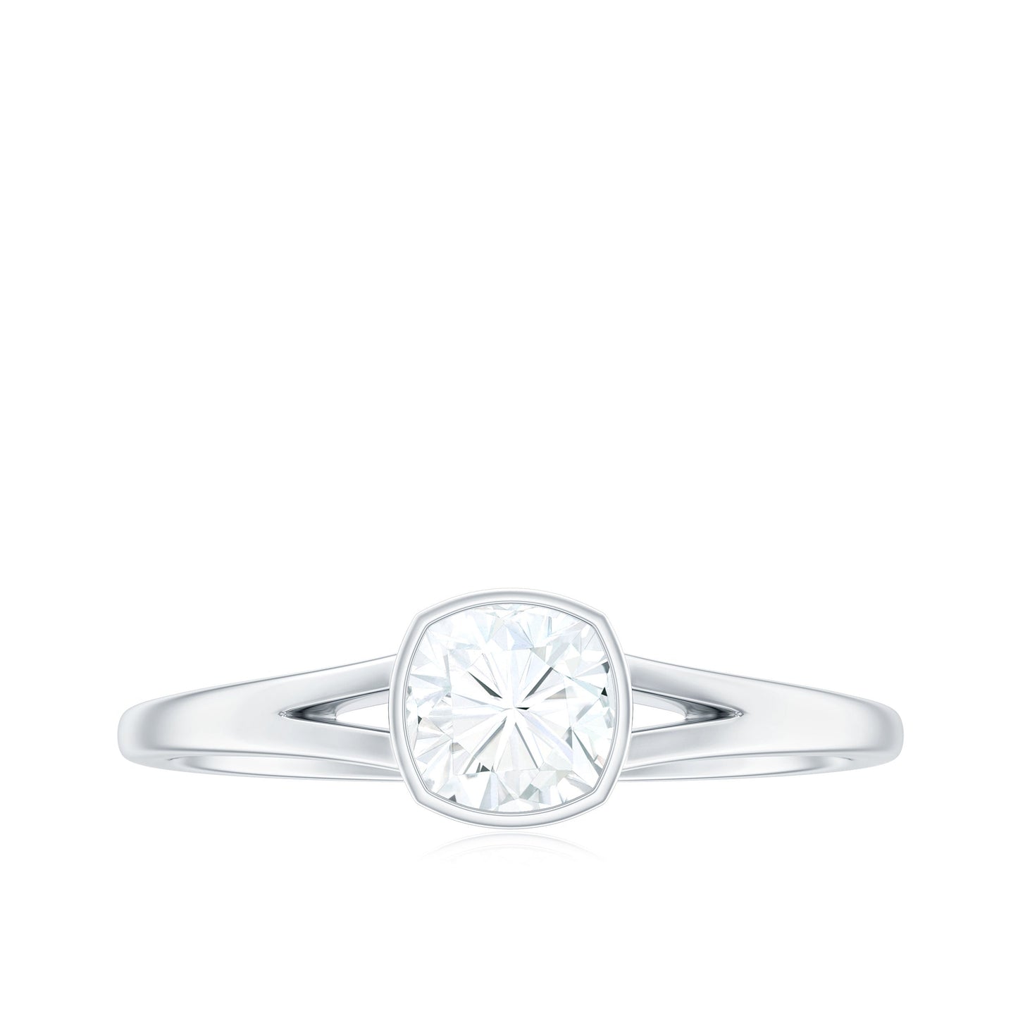 6mm Cushion Cut Moissanite Solitaire Split Shank Ring