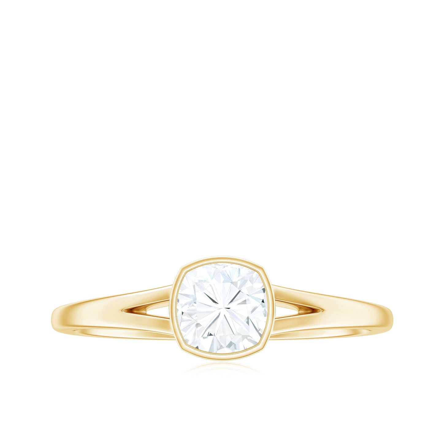 6mm Cushion Cut Moissanite Solitaire Split Shank Ring