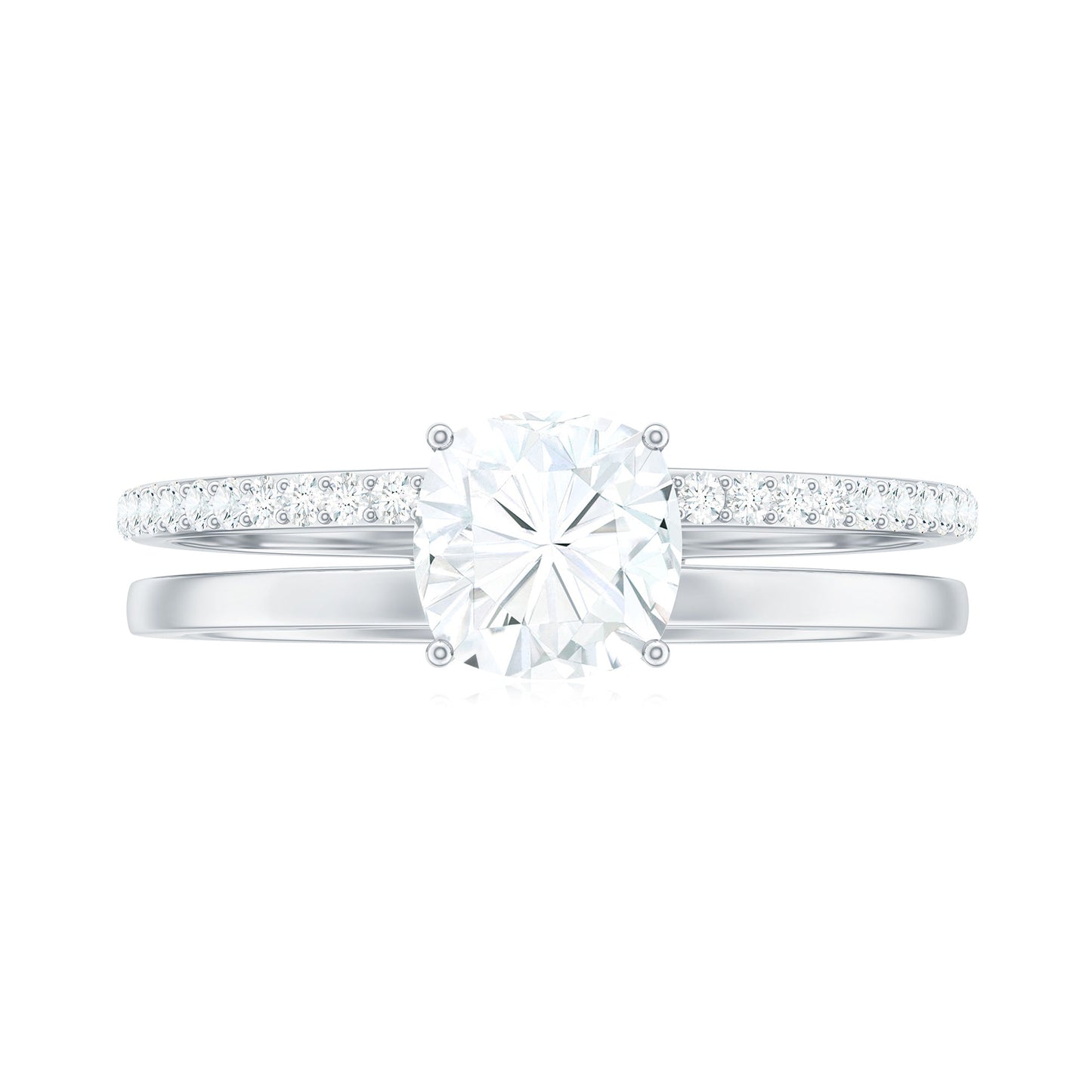 6X6 MM Certified Moissanite Solitaire Double Band Engagement Ring