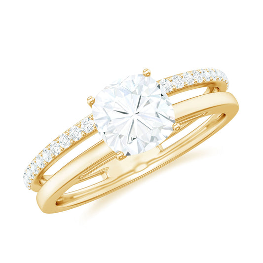 6X6 MM Certified Moissanite Solitaire Double Band Engagement Ring