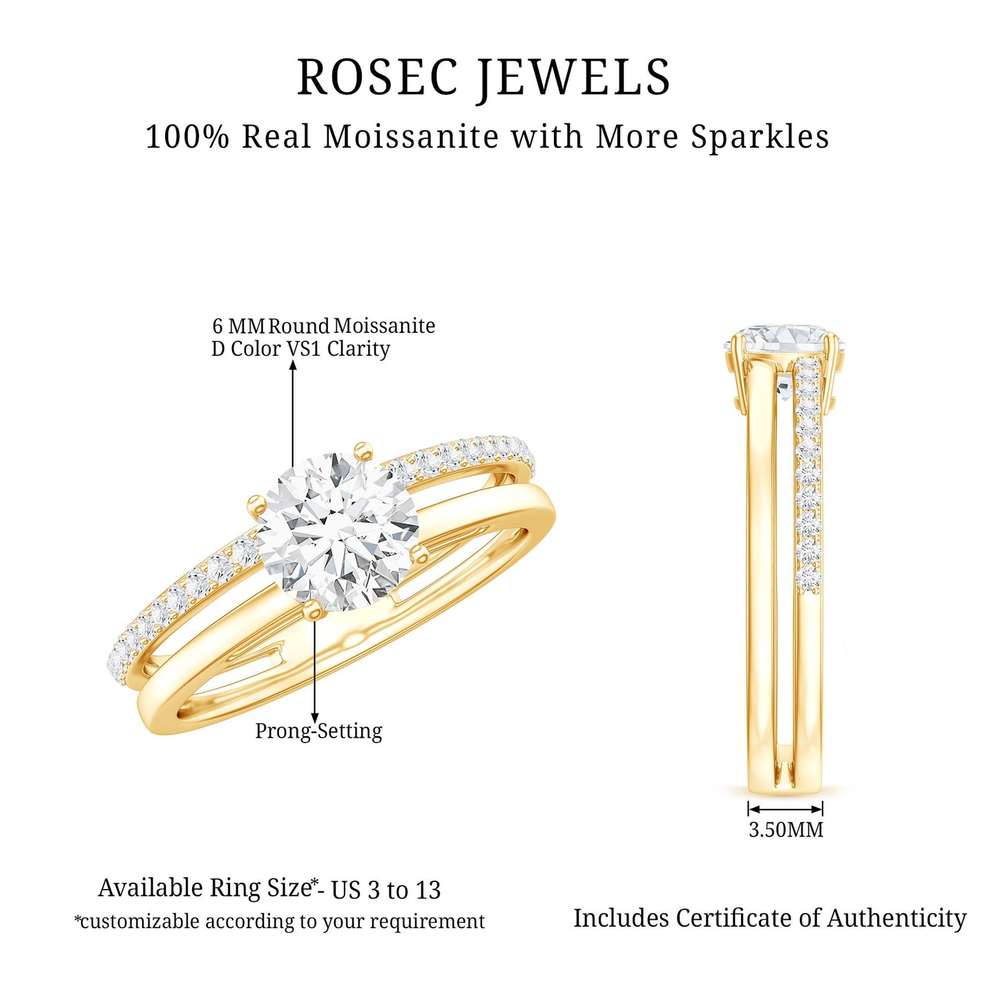 6 mm Round Moissanite Double Band Engagement Ring