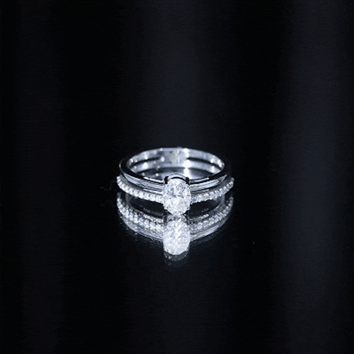 Oval Cut Solitaire Moissanite Double Band Engagement Ring
