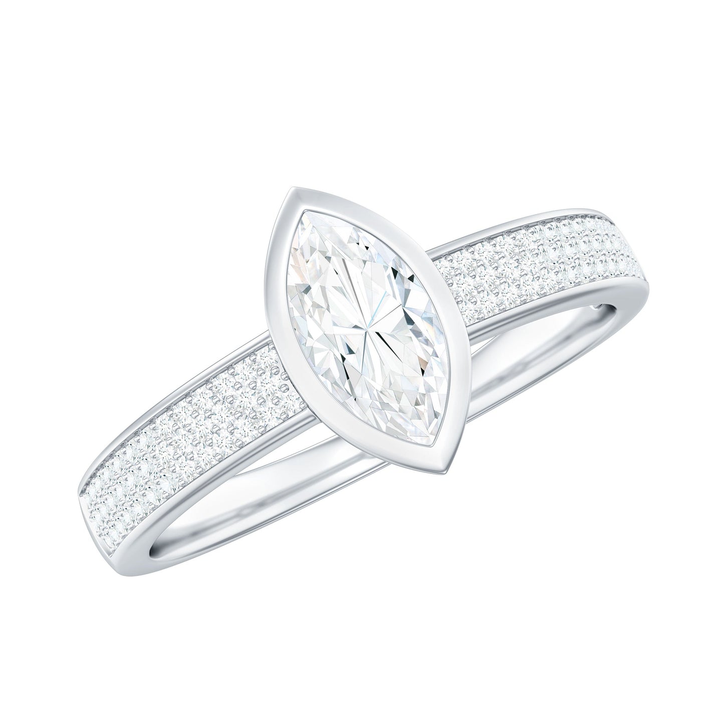 4x8mm Marquise Cut Moissanite Engagement Ring in Bezel Setting
