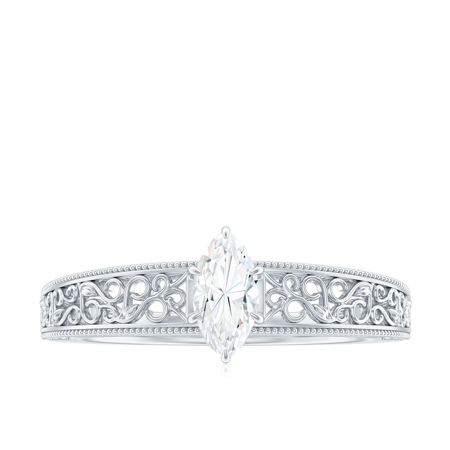 4x8mm Marquise Cut Certified Moissanite Solitaire Engagement Ring