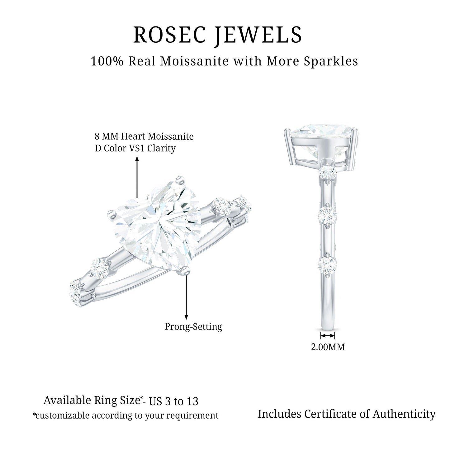 8mm Heart Shaped Moissanite Engagement Ring for Women