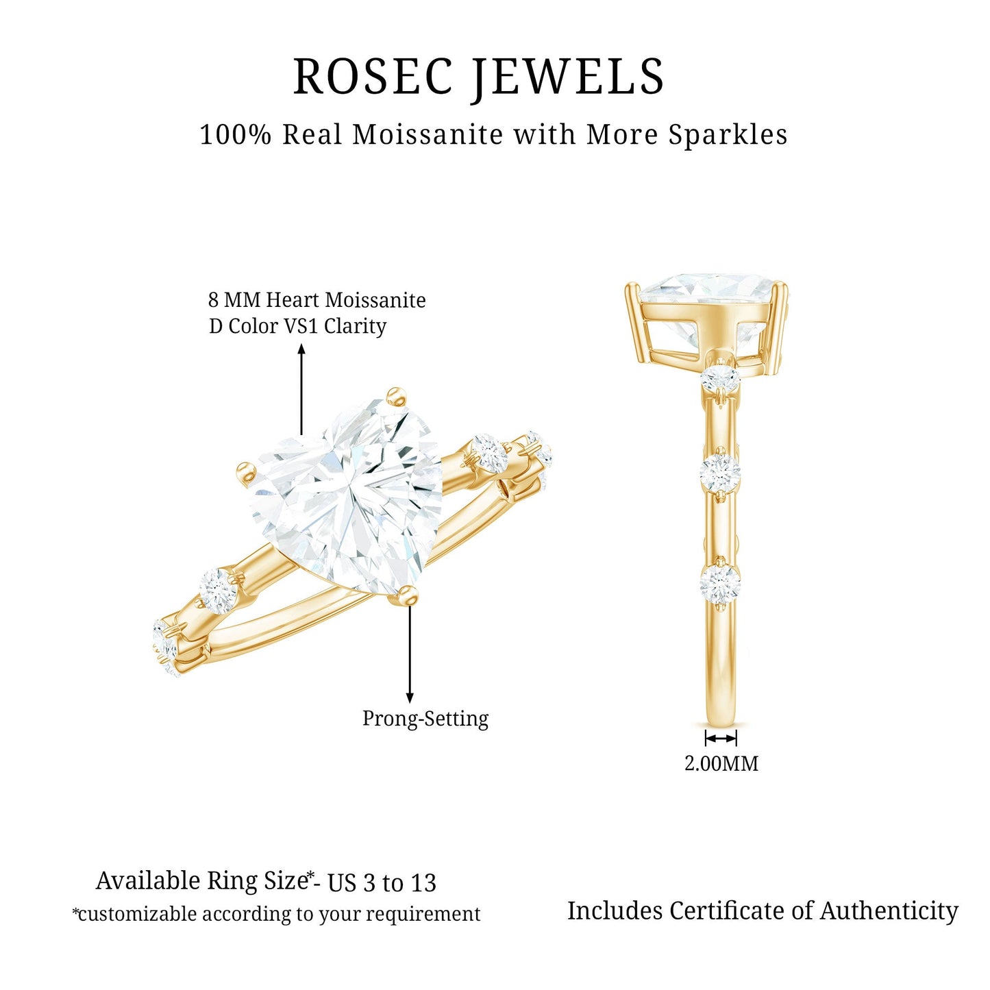 8mm Heart Shaped Moissanite Engagement Ring for Women