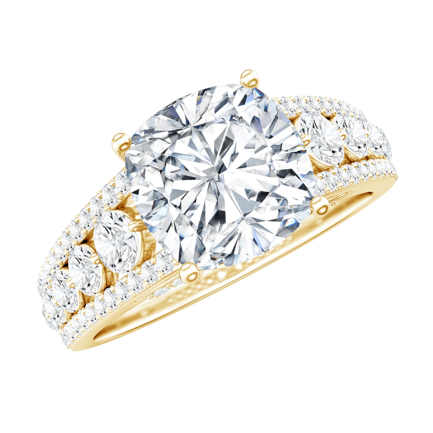 8 MM Cushion Cut Moissanite Engagement Ring with Side Stones
