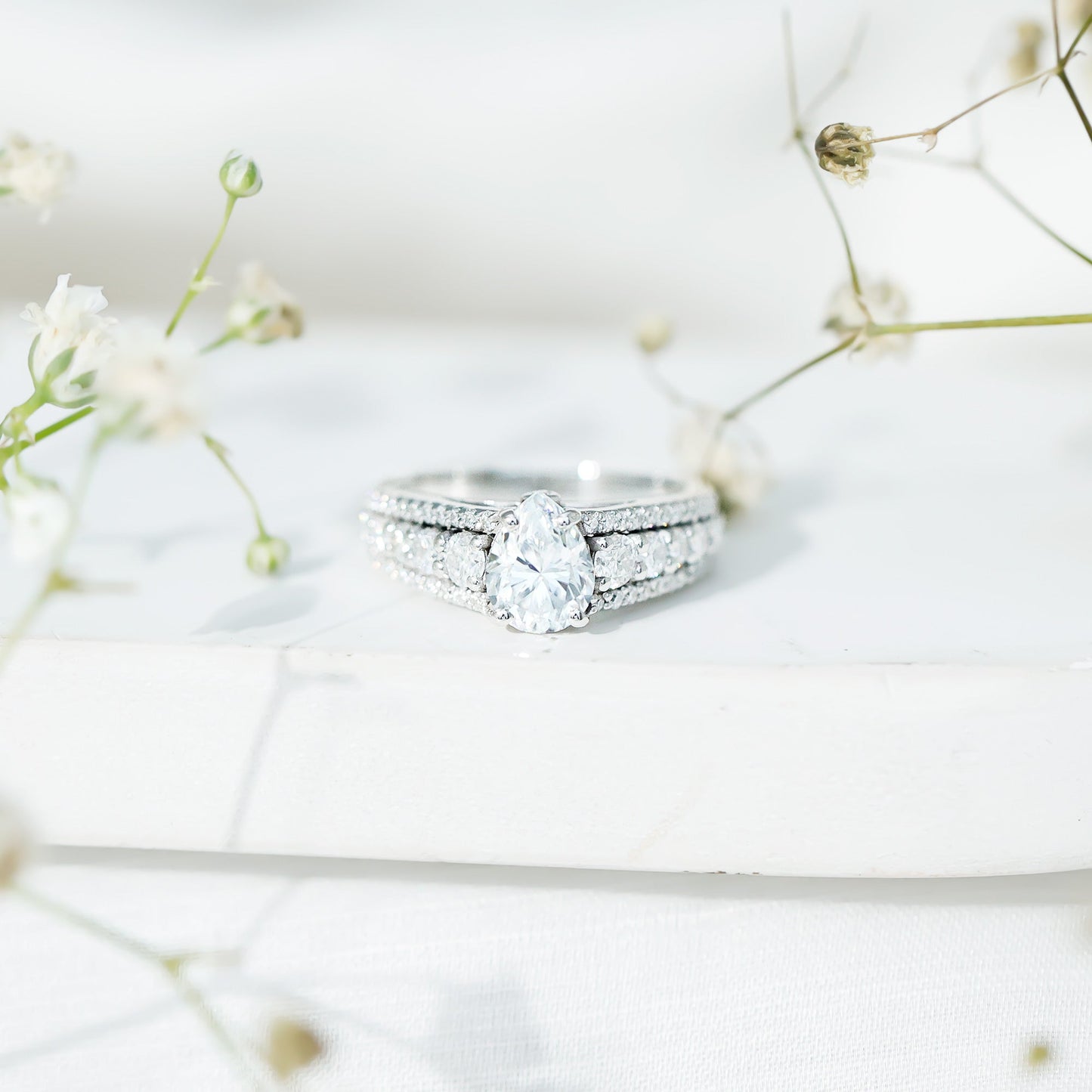 6X8 MM Pear Shape Moissanite Vintage Inspired Engagement Ring