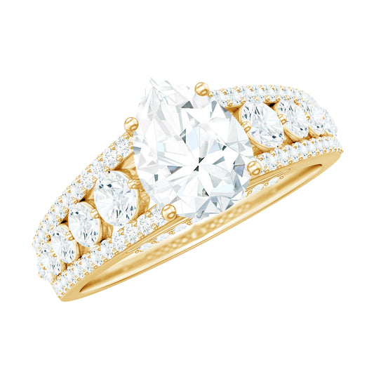 6X8 MM Pear Shape Moissanite Vintage Inspired Engagement Ring