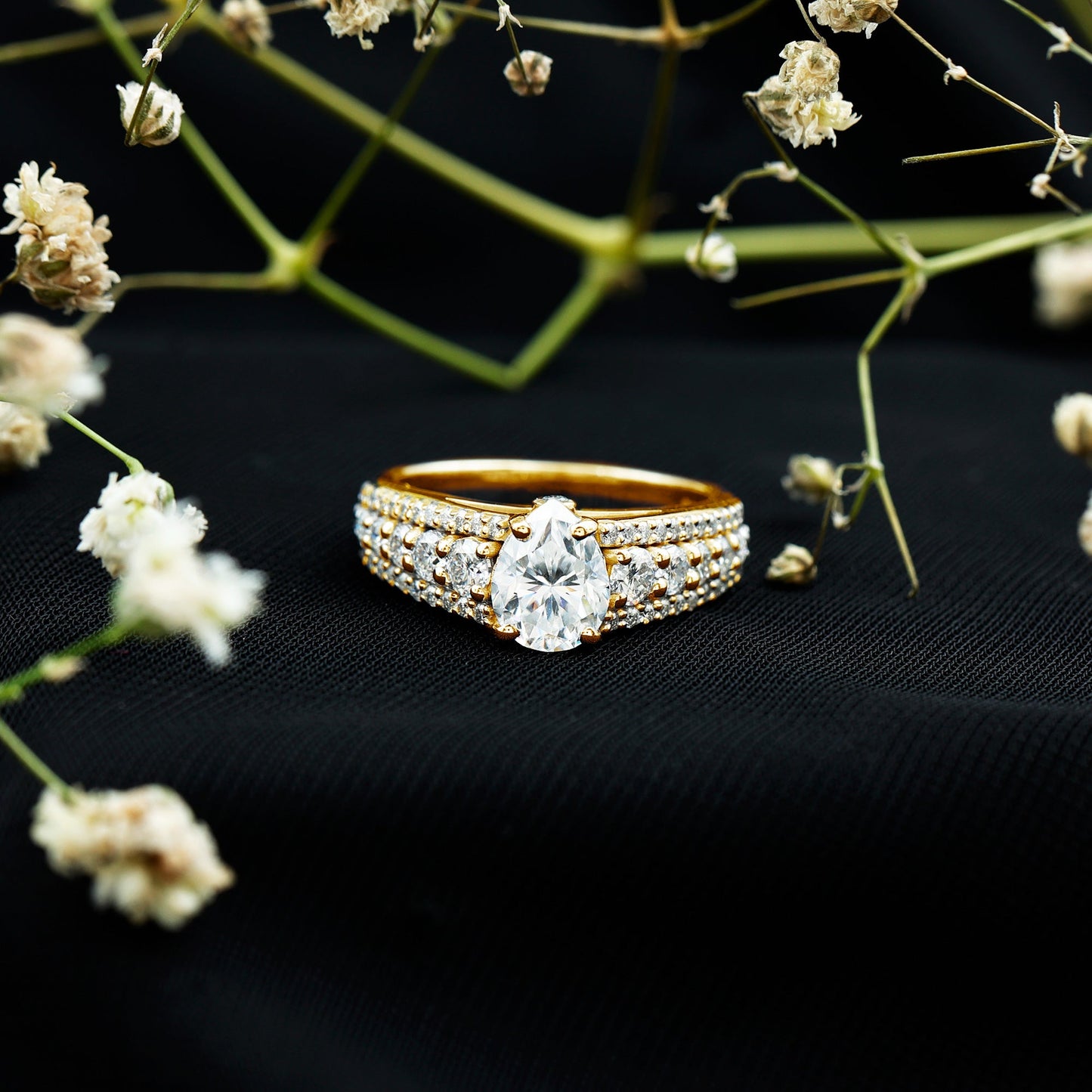 6X8 MM Pear Shape Moissanite Vintage Inspired Engagement Ring
