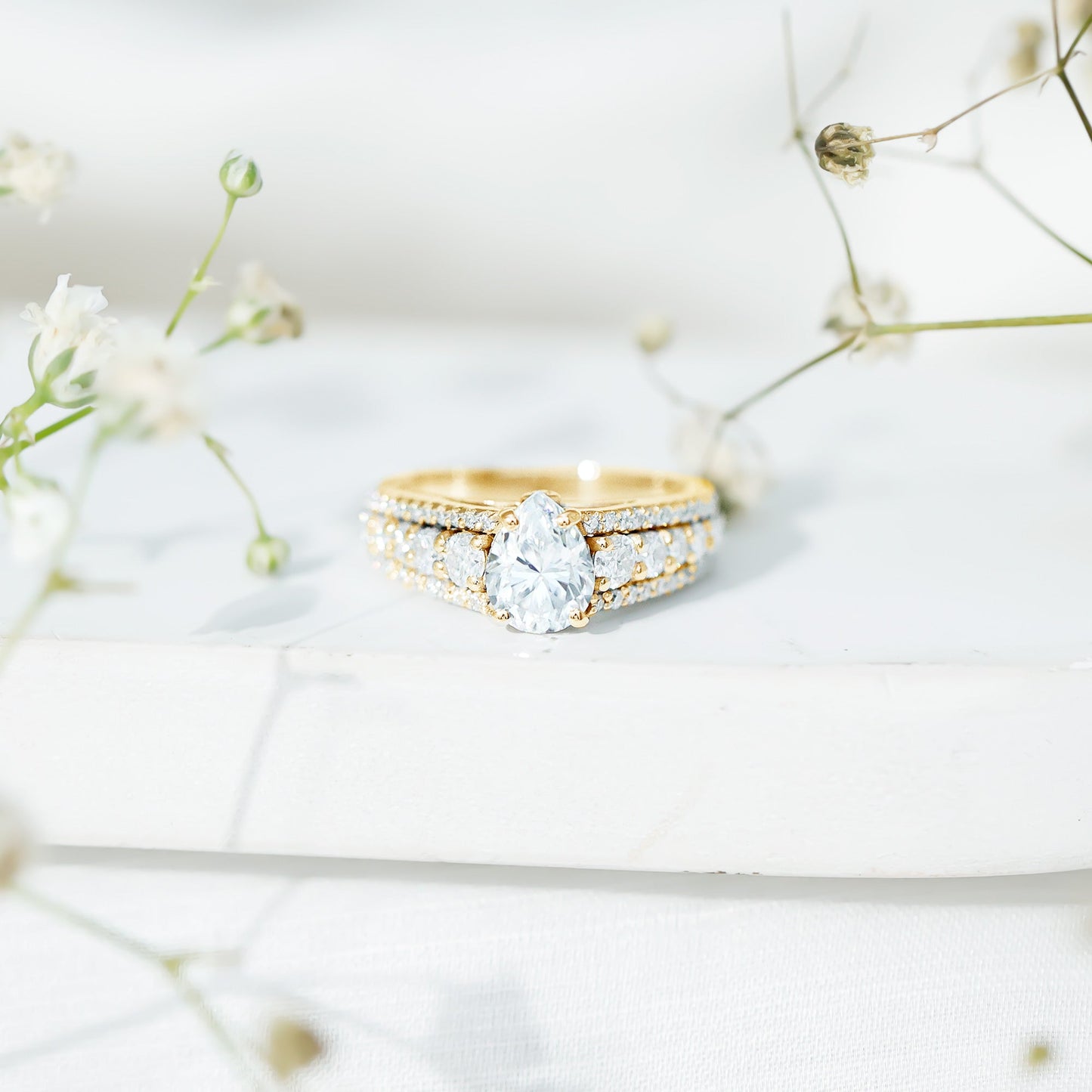 6X8 MM Pear Shape Moissanite Vintage Inspired Engagement Ring