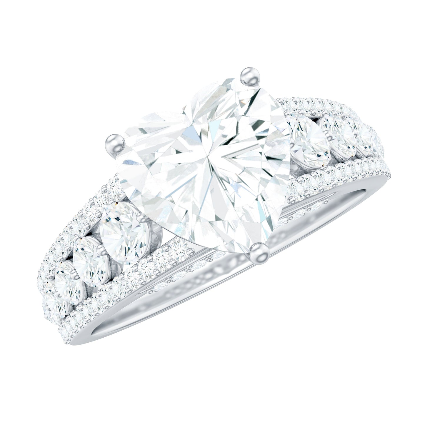 8 mm Heart Moissanite Solitaire Statement Ring With Side Stones
