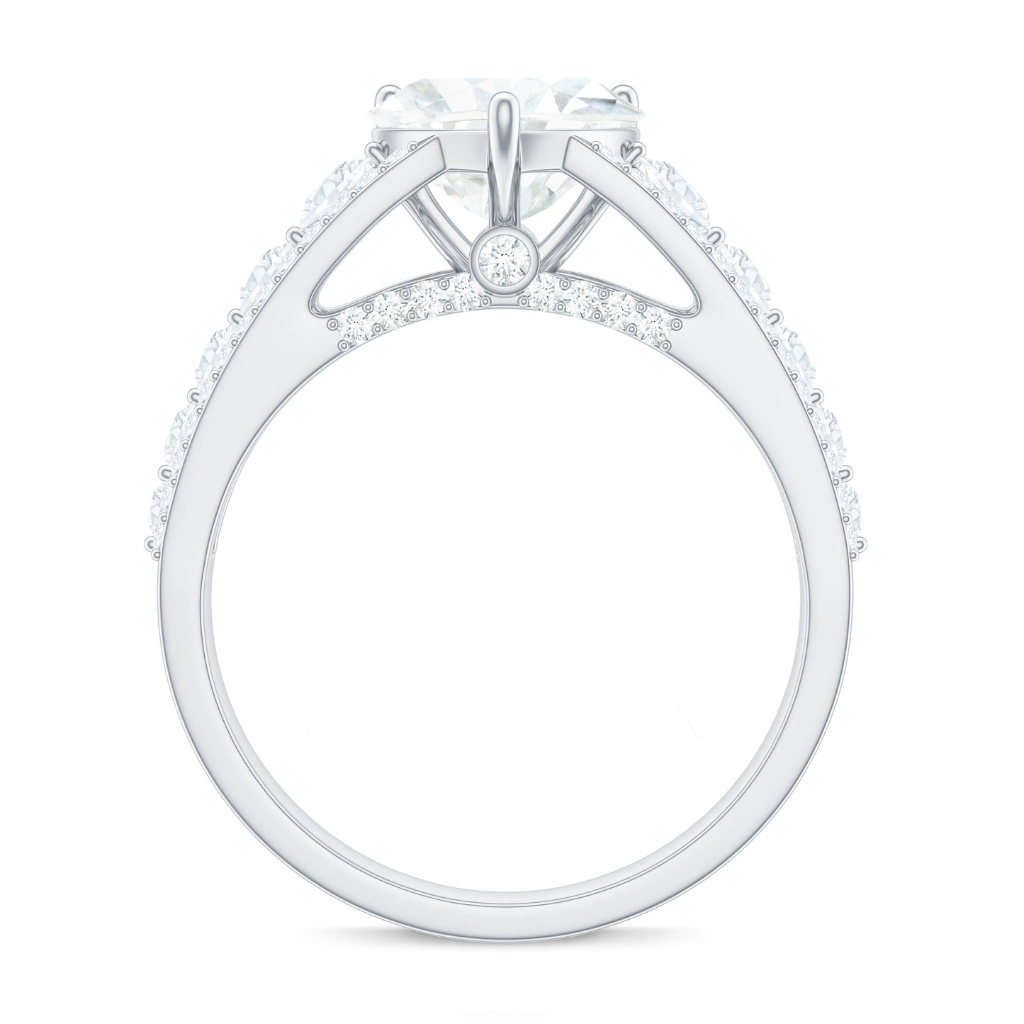 8 mm Heart Moissanite Solitaire Statement Ring With Side Stones