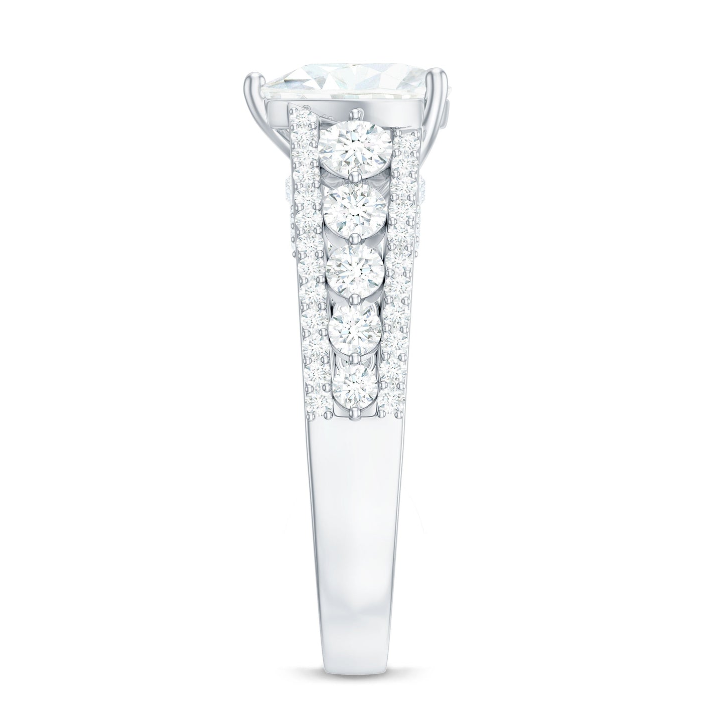 8 mm Heart Moissanite Solitaire Statement Ring With Side Stones