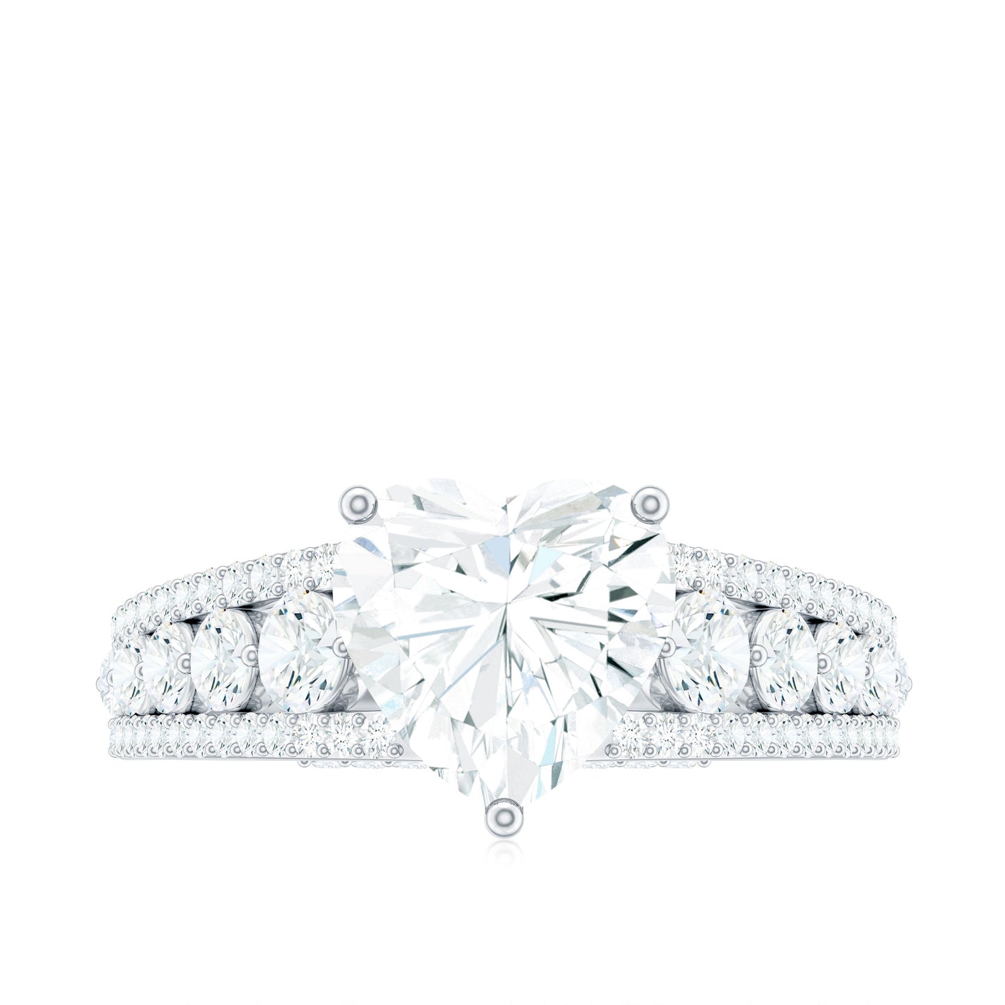 8 mm Heart Moissanite Solitaire Statement Ring With Side Stones