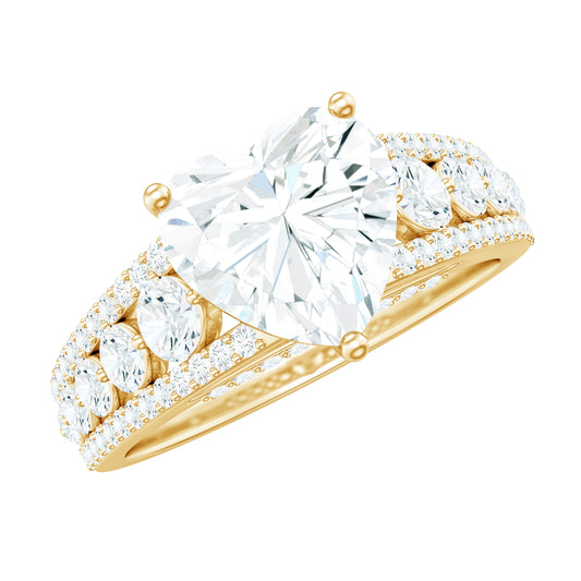 8 mm Heart Moissanite Solitaire Statement Ring With Side Stones