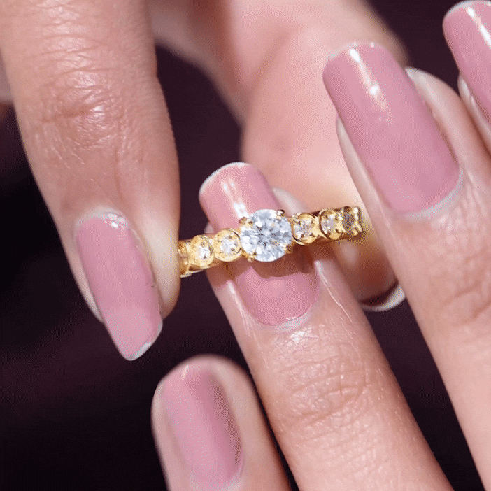Certified 5 MM Round Moissanite Engagement Ring with Side Stones