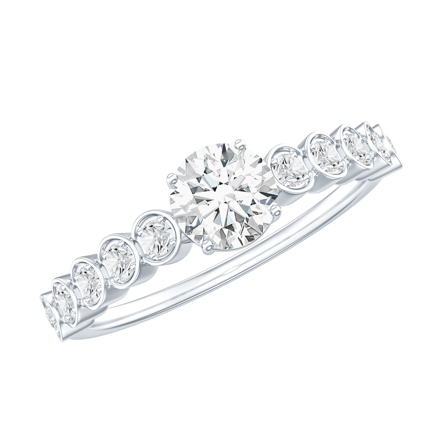 Certified 5 MM Round Moissanite Engagement Ring with Side Stones