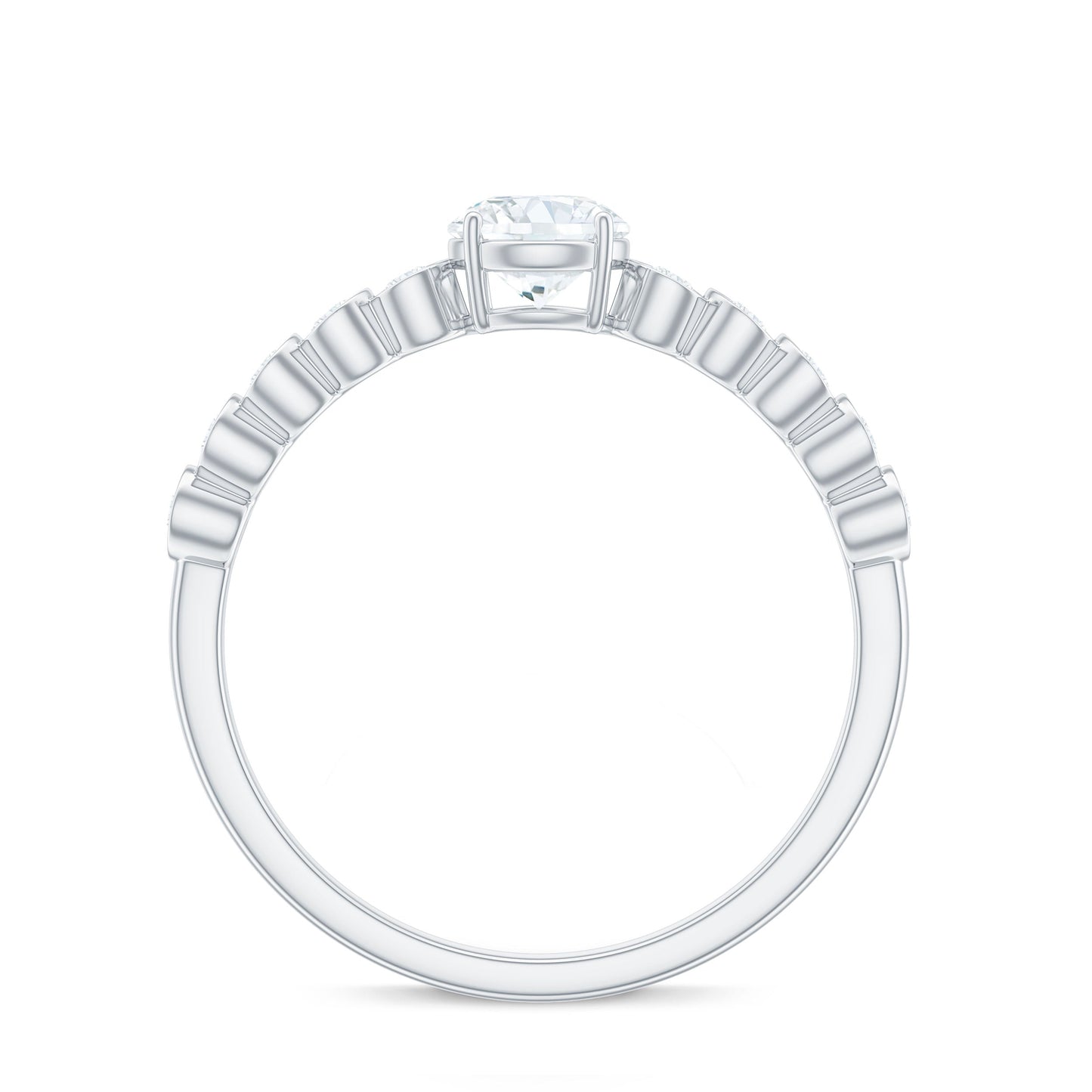 Certified 5 MM Round Moissanite Engagement Ring with Side Stones