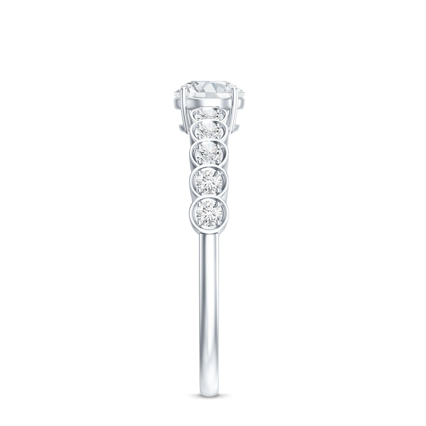 Certified 5 MM Round Moissanite Engagement Ring with Side Stones
