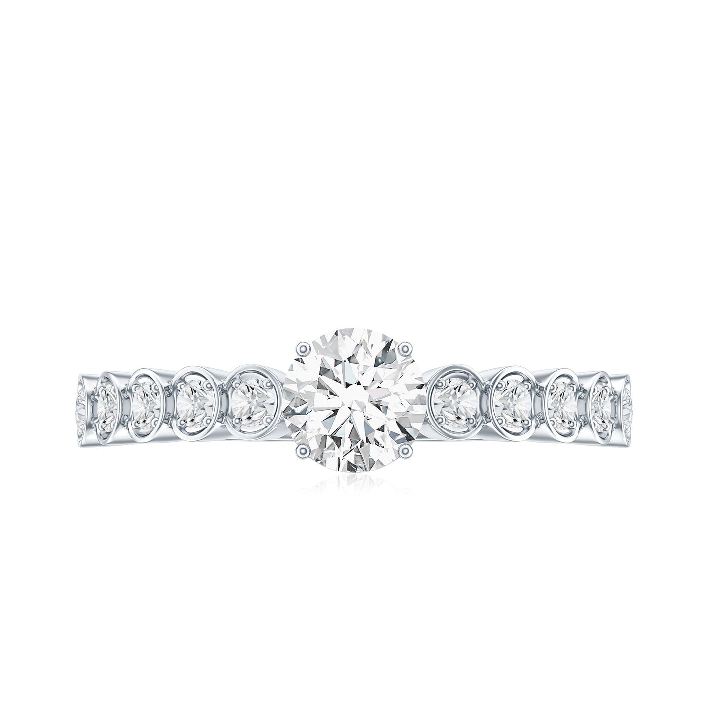 Certified 5 MM Round Moissanite Engagement Ring with Side Stones