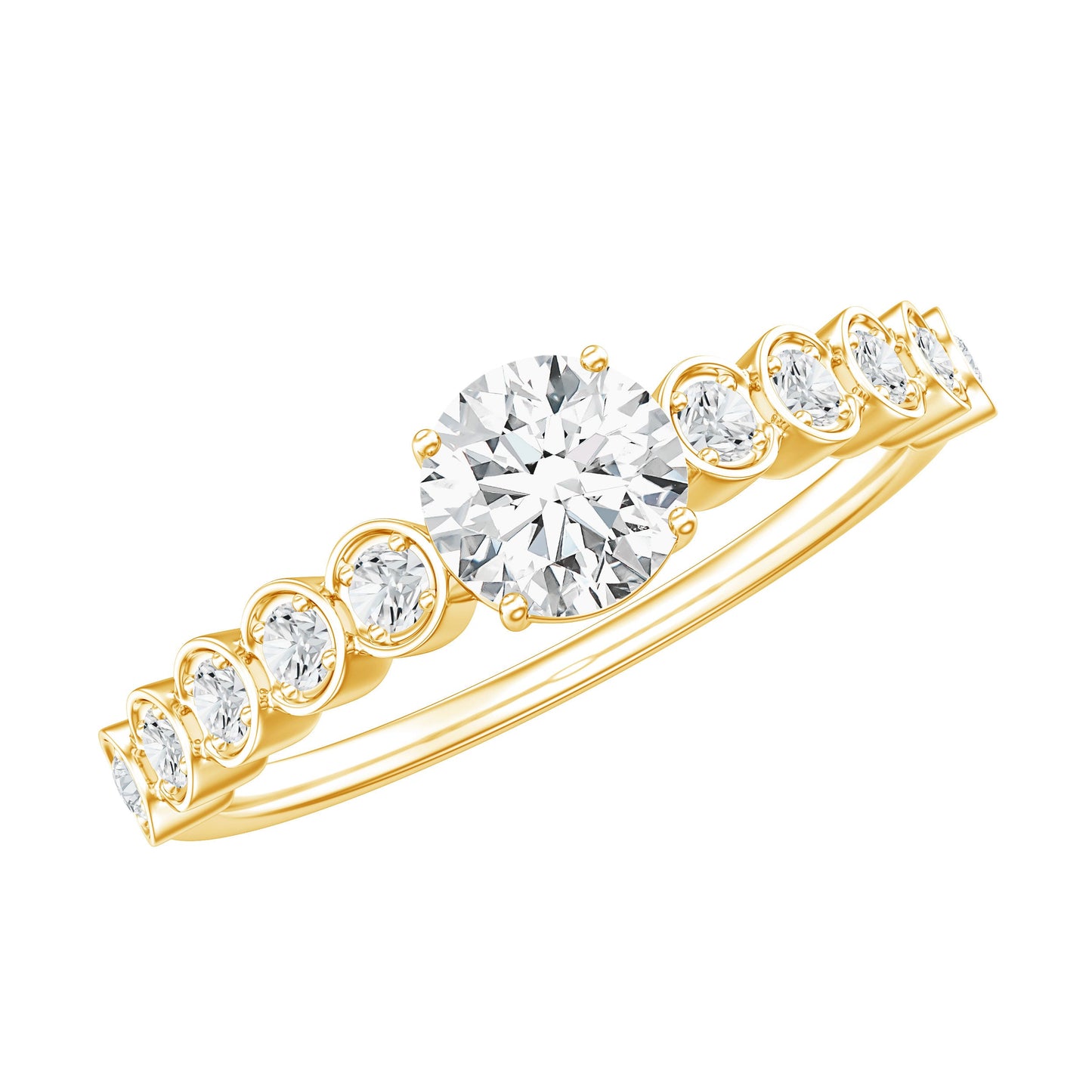 Certified 5 MM Round Moissanite Engagement Ring with Side Stones