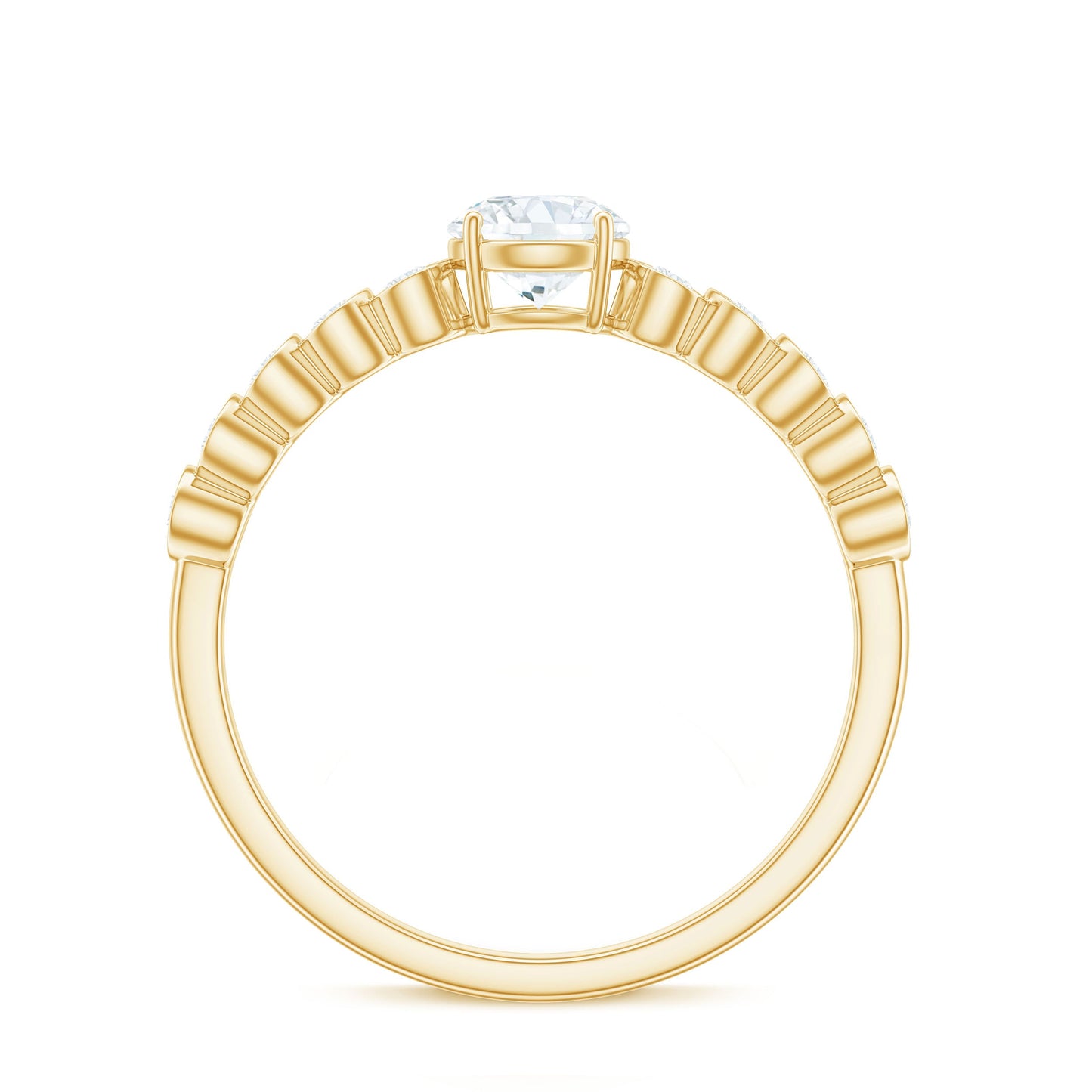 Certified 5 MM Round Moissanite Engagement Ring with Side Stones