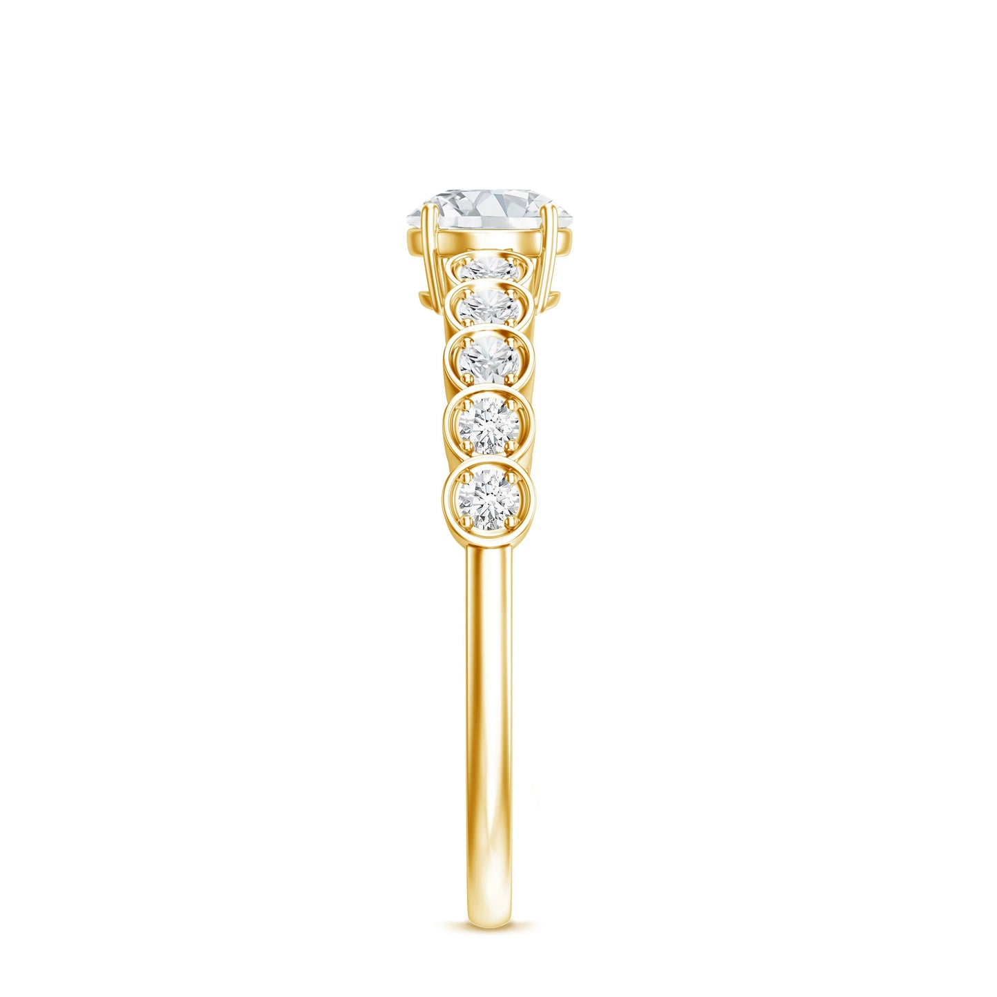 Certified 5 MM Round Moissanite Engagement Ring with Side Stones