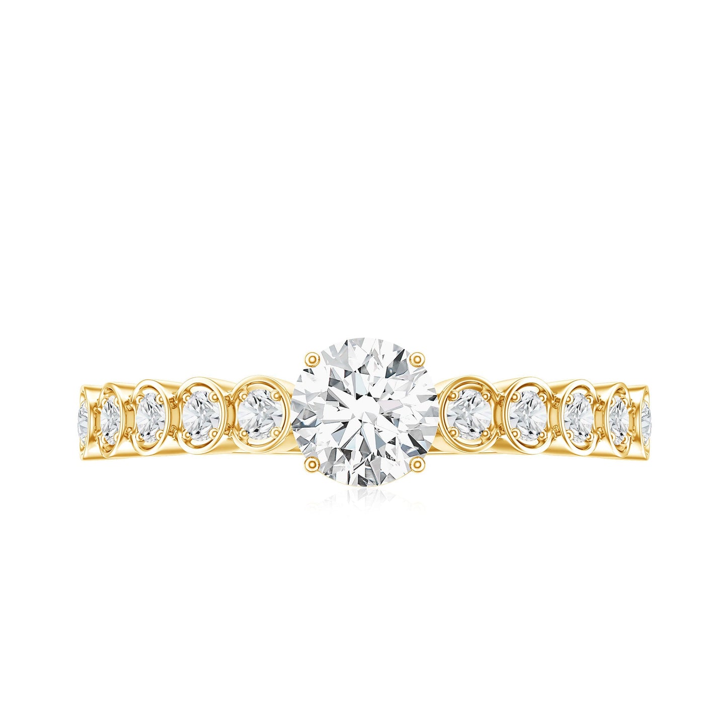 Certified 5 MM Round Moissanite Engagement Ring with Side Stones